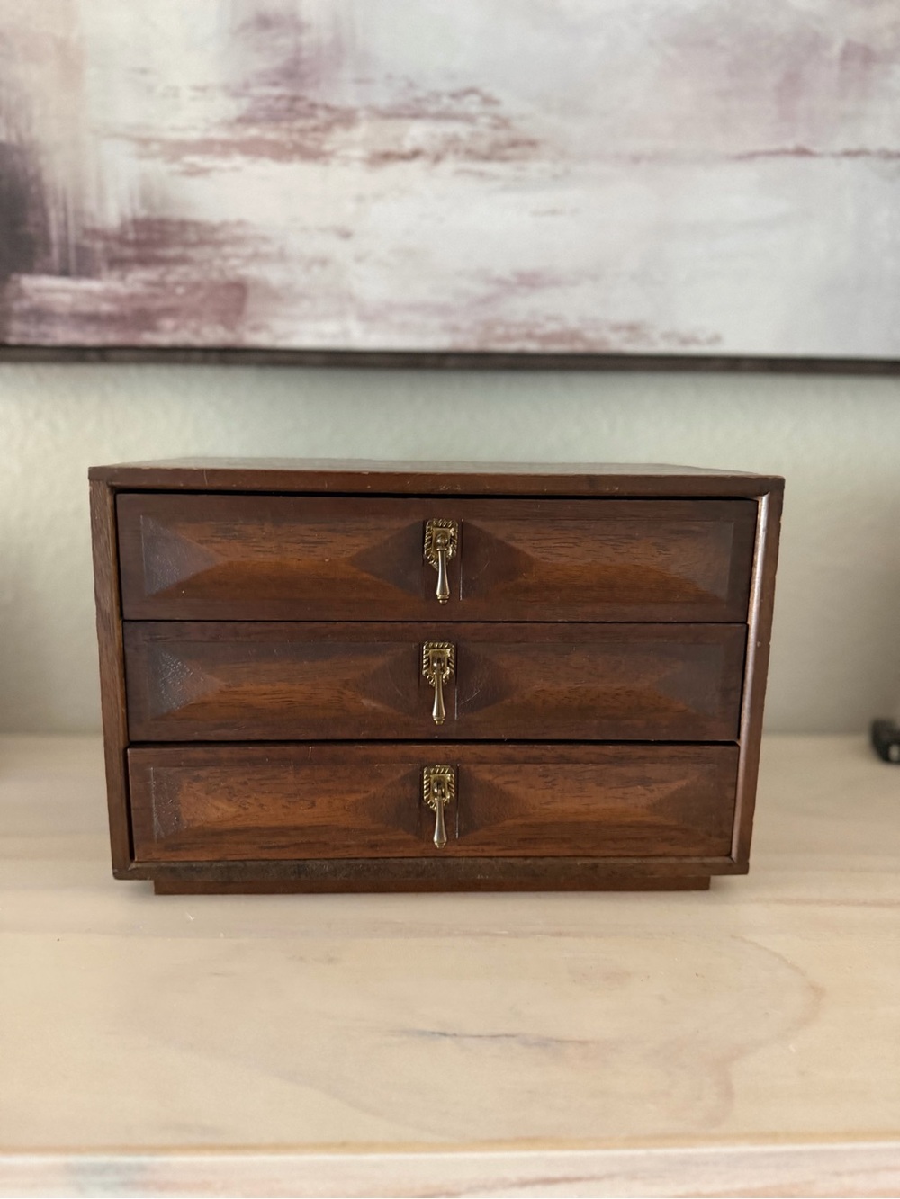 Wooden 3-Drawer Jewelry Storage Chest in Brown